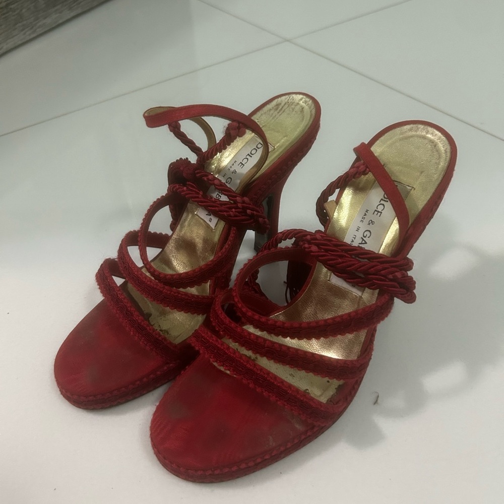 Dolce & Gabbana Red Strappy Heels 7.5